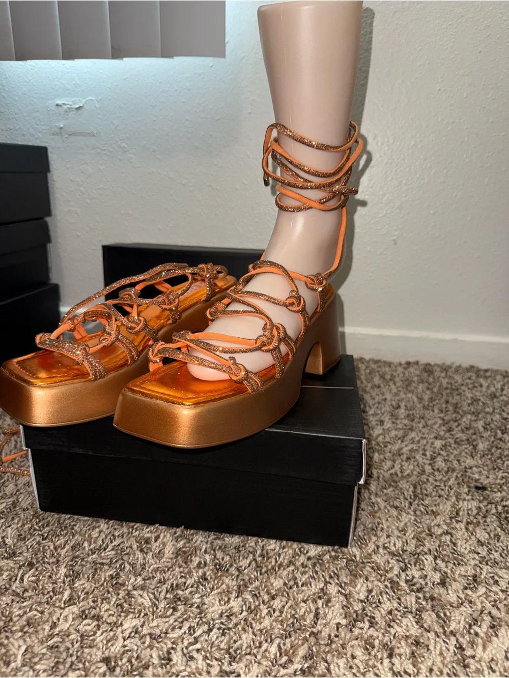 Cape Robbin Metallic Orange Strappy Platform Heels